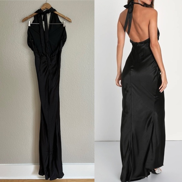 NWOT Start of Forever Black Satin Halter Mermaid Maxi Dress - Picture 3 of 7